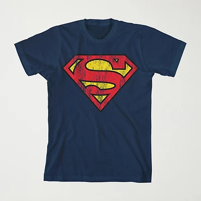 Little & Big Kid Boys Crew Neck Short Sleeve Loose Fit Superman Graphic T-Shirt