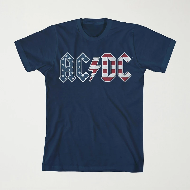 Little & Big Kid Boys Crew Neck Short Sleeve Flag Loose Fit AC/DC Graphic T-Shirt