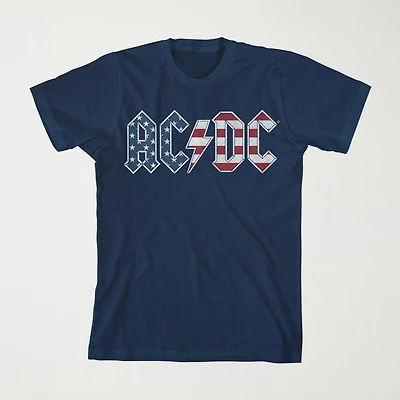 Little & Big Kid Boys Crew Neck Short Sleeve Flag Loose Fit AC/DC Graphic T-Shirt