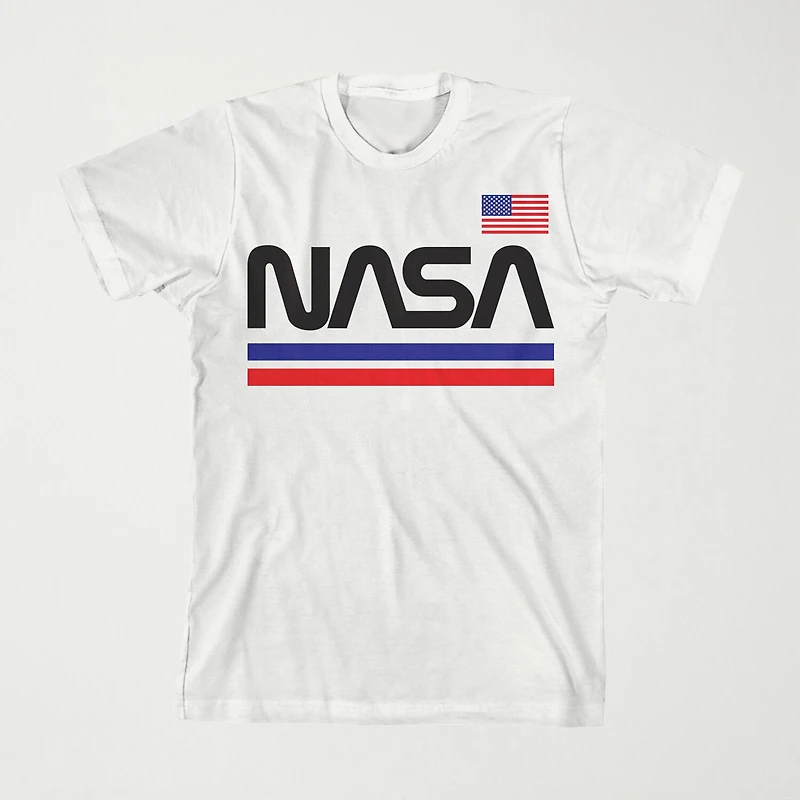 Little & Big Kid Boys Crew Neck Short Sleeve Flag Loose Fit NASA Graphic T-Shirt