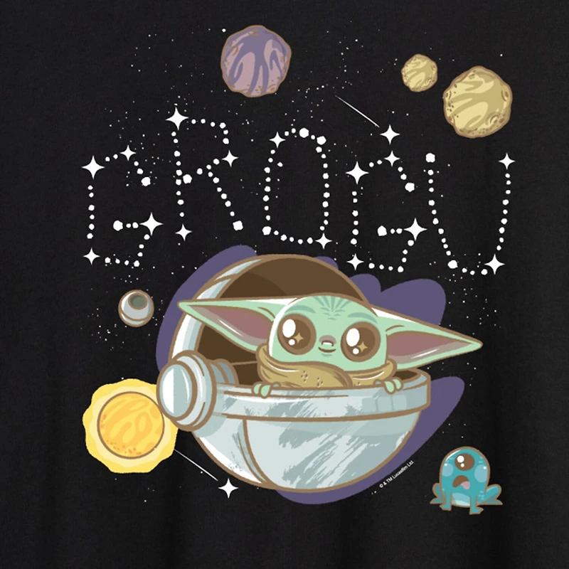 Grogu Space Womens Juniors Round Neck Short Sleeve Oversized Baby Yoda Star Wars Graphic T-Shirt