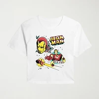 Traditional Tattoo Womens Juniors Crew Neck Short Sleeve Classic Fit Iron Man Marvel Graphic T-Shirt