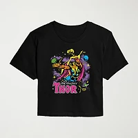 The Mighty Thor Neon Cropped Womens Juniors Crew Neck Short Sleeve Classic Fit Marvel Graphic T-Shirt