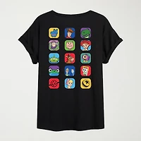 Woodie, Buzz, And Friends Womens Juniors Crew Neck Short Sleeve Oversized Buzz Lightyear Toy Story Woody Graphic T-Shirt