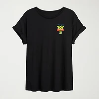 Woodie, Buzz, And Friends Womens Juniors Crew Neck Short Sleeve Oversized Buzz Lightyear Toy Story Woody Graphic T-Shirt
