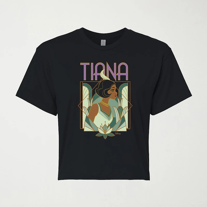 Tiana Art Deco Cropped Womens Juniors Crew Neck Short Sleeve Classic Fit Princess Graphic T-Shirt