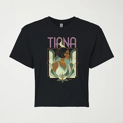 Tiana Art Deco Cropped Womens Juniors Crew Neck Short Sleeve Classic Fit Princess Graphic T-Shirt