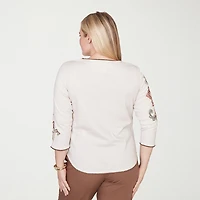 Alfred Dunner Spice Market Womens Crew Neck 3/4 Sleeve T-Shirt