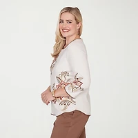 Alfred Dunner Spice Market Womens Crew Neck 3/4 Sleeve T-Shirt