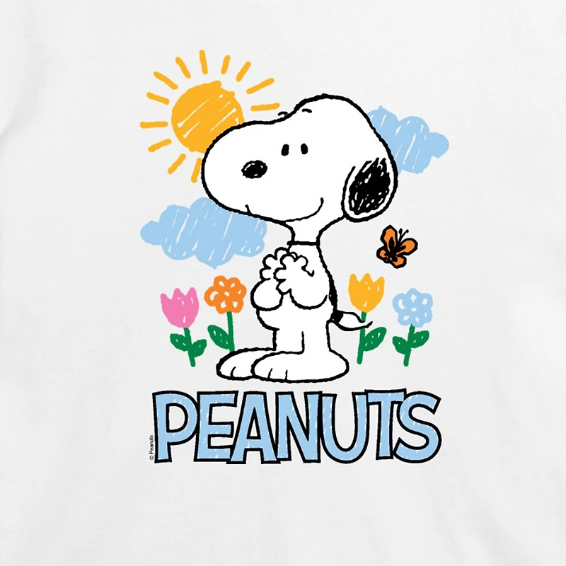 Sketchy Spring Cropped Womens Juniors Crew Neck Short Sleeve Classic Fit Peanuts Snoopy Graphic T-Shirt