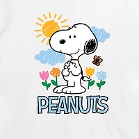 Sketchy Spring Cropped Womens Juniors Crew Neck Short Sleeve Classic Fit Peanuts Snoopy Graphic T-Shirt