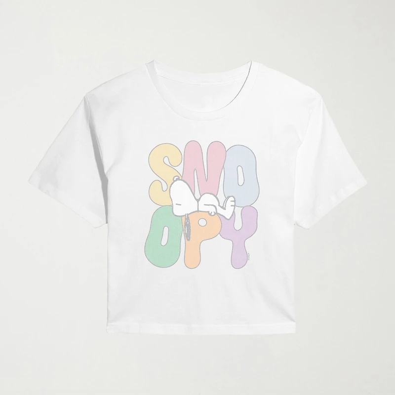 Sleepy Womens Juniors Crew Neck Short Sleeve Classic Fit Peanuts Snoopy Graphic T-Shirt