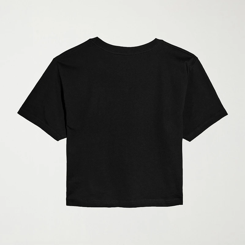 Ripped Logo Cropped Womens Juniors Crew Neck Short Sleeve Classic Fit Peanuts Snoopy Graphic T-Shirt
