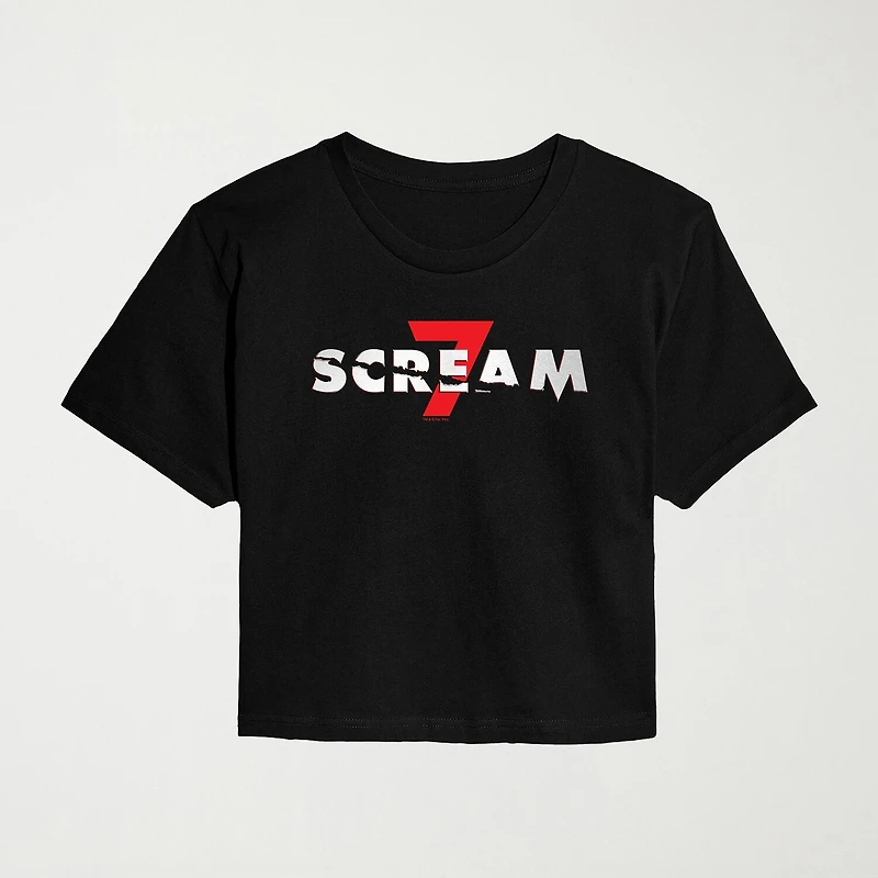 Scream 7 Logo Cropped Womens Juniors Crew Neck Short Sleeve Classic Fit Graphic T-Shirt