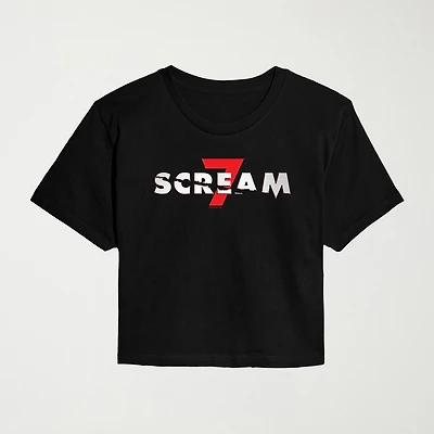 Scream 7 Logo Cropped Womens Juniors Crew Neck Short Sleeve Classic Fit Graphic T-Shirt