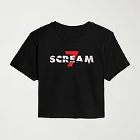 Scream 7 Logo Cropped Womens Juniors Crew Neck Short Sleeve Classic Fit Graphic T-Shirt