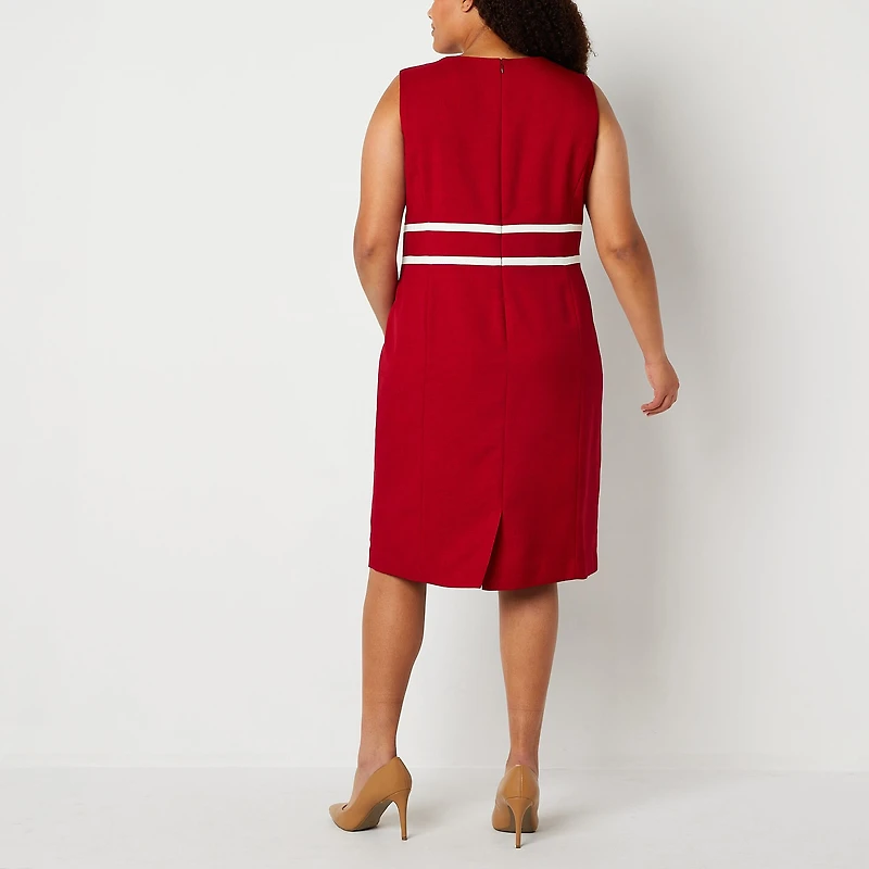 Black Label by Evan-Picone Womens Plus Crew Neck Sleeveless Sheath Dress