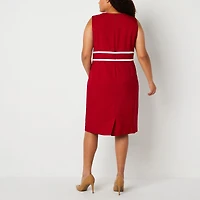 Black Label by Evan-Picone Womens Plus Crew Neck Sleeveless Sheath Dress