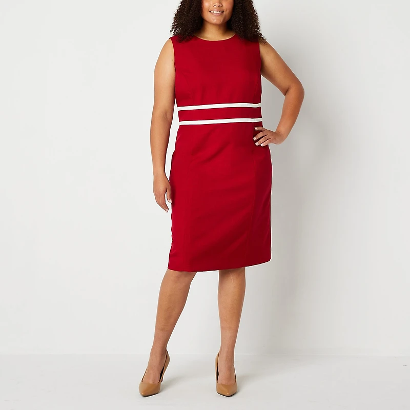 Black Label by Evan-Picone Womens Plus Crew Neck Sleeveless Sheath Dress
