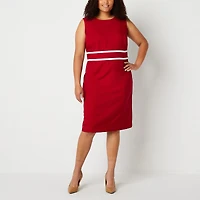 Black Label by Evan-Picone Womens Plus Crew Neck Sleeveless Sheath Dress