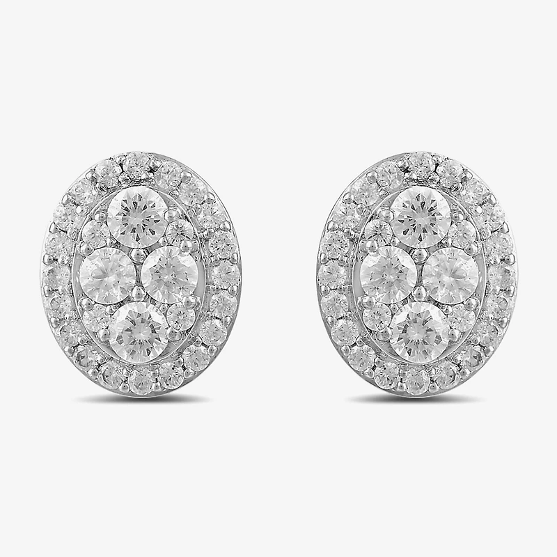 (G / I1) 1 CT. T.W. Lab Grown White Diamond 10K Gold 10.5mm Oval Stud Earrings