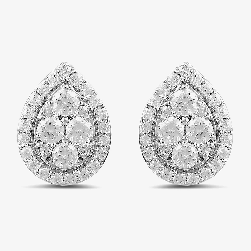 (G / I1) 1 CT. T.W. Lab Grown White Diamond 10K Gold 12mm Pear Stud Earrings