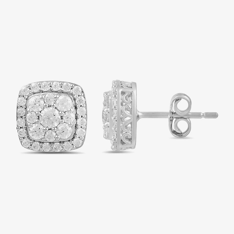 (G / I1) 1 CT. T.W. Lab Grown White Diamond 10K Gold 9.5mm Cushion Stud Earrings