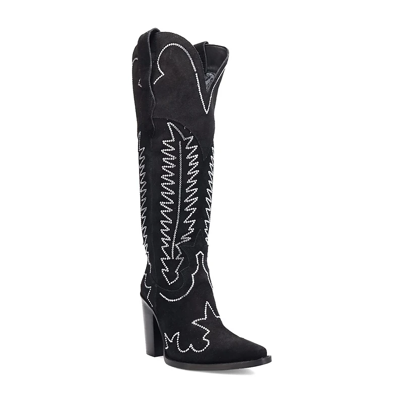 Dingo Womens Double Take Suede Leather Boot Stacked Heel Cowboy Boots