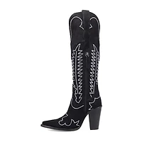Dingo Womens Double Take Suede Leather Boot Stacked Heel Cowboy Boots