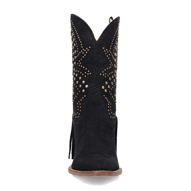Dingo Womens Star Power Suede Leather Bootie Stacked Heel Cowboy Boots