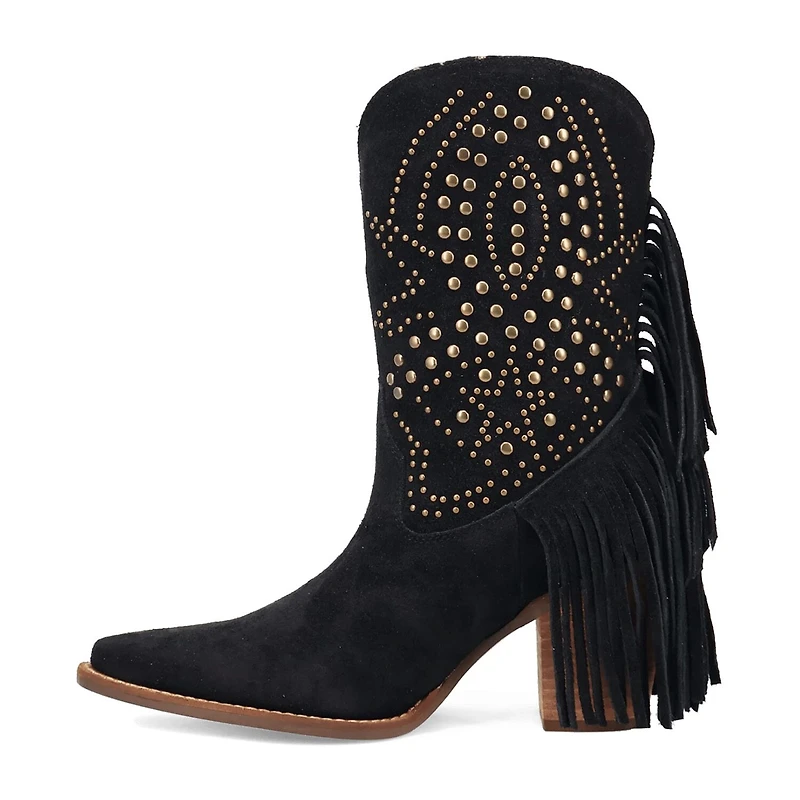 Dingo Womens Star Power Suede Leather Bootie Stacked Heel Cowboy Boots