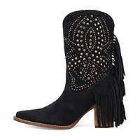 Dingo Womens Star Power Suede Leather Bootie Stacked Heel Cowboy Boots