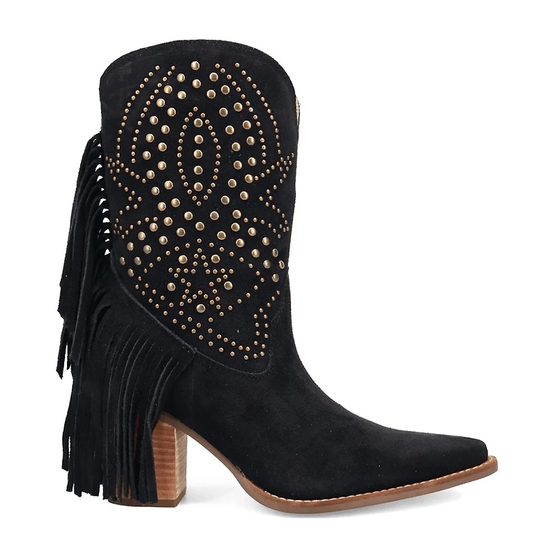 Dingo Womens Star Power Suede Leather Bootie Stacked Heel Cowboy Boots