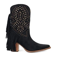 Dingo Womens Star Power Suede Leather Bootie Stacked Heel Cowboy Boots