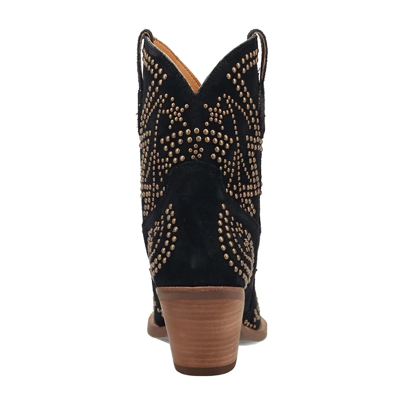 Dingo Womens Seein' Stars Suede Leather Bootie Stacked Heel Cowboy Boots