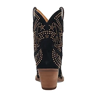 Dingo Womens Seein' Stars Suede Leather Bootie Stacked Heel Cowboy Boots