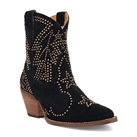 Dingo Womens Seein' Stars Suede Leather Bootie Stacked Heel Cowboy Boots