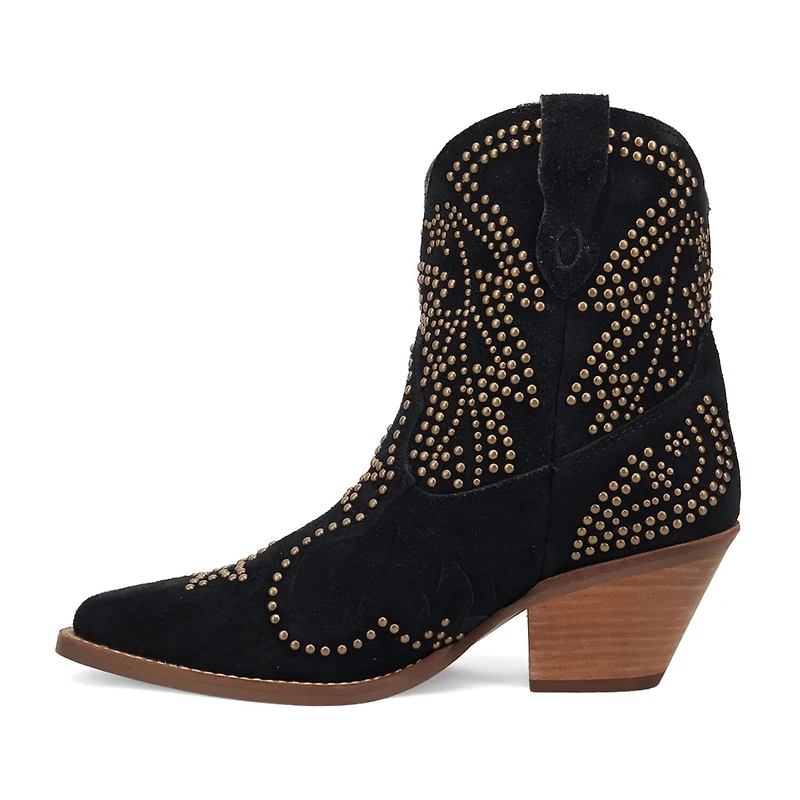 Dingo Womens Seein' Stars Suede Leather Bootie Stacked Heel Cowboy Boots