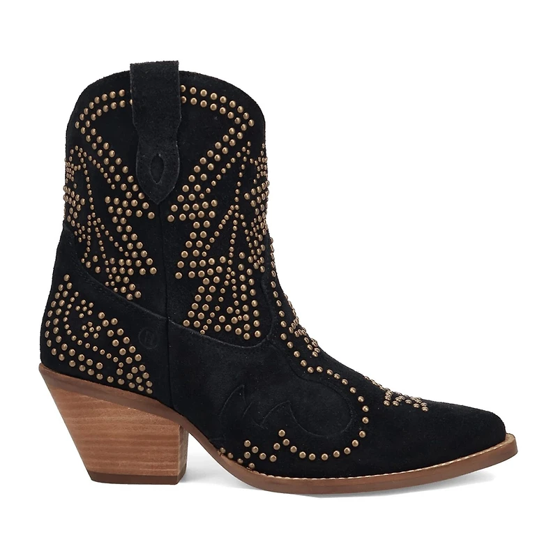 Dingo Womens Seein' Stars Suede Leather Bootie Stacked Heel Cowboy Boots