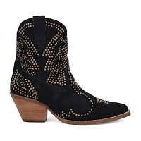 Dingo Womens Seein' Stars Suede Leather Bootie Stacked Heel Cowboy Boots