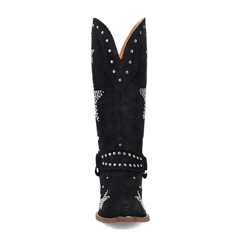 Dingo Womens Lucky Stars Suede Leather Boot Block Heel Cowboy Boots