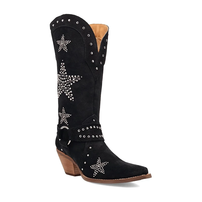 Dingo Womens Lucky Stars Suede Leather Boot Block Heel Cowboy Boots
