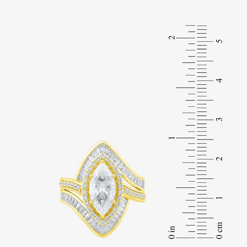 (F / Vs2) Womens 3 CT. T.W. Lab Grown White Diamond 10K Gold Marquise Halo Side Stone Cocktail Ring