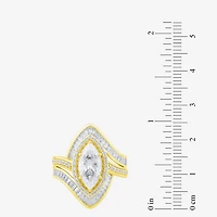 (F / Vs2) Womens 3 CT. T.W. Lab Grown White Diamond 10K Gold Marquise Halo Side Stone Cocktail Ring