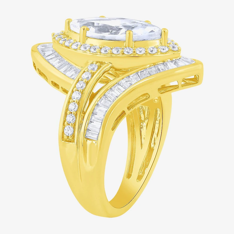 (F / Vs2) Womens 3 CT. T.W. Lab Grown White Diamond 10K Gold Marquise Halo Side Stone Cocktail Ring