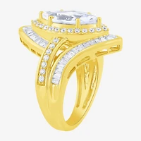 (F / Vs2) Womens 3 CT. T.W. Lab Grown White Diamond 10K Gold Marquise Halo Side Stone Cocktail Ring