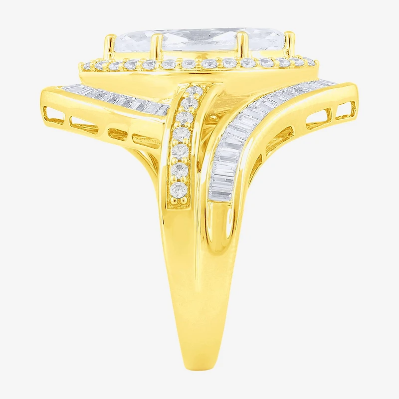 (F / Vs2) Womens 3 CT. T.W. Lab Grown White Diamond 10K Gold Marquise Halo Side Stone Cocktail Ring
