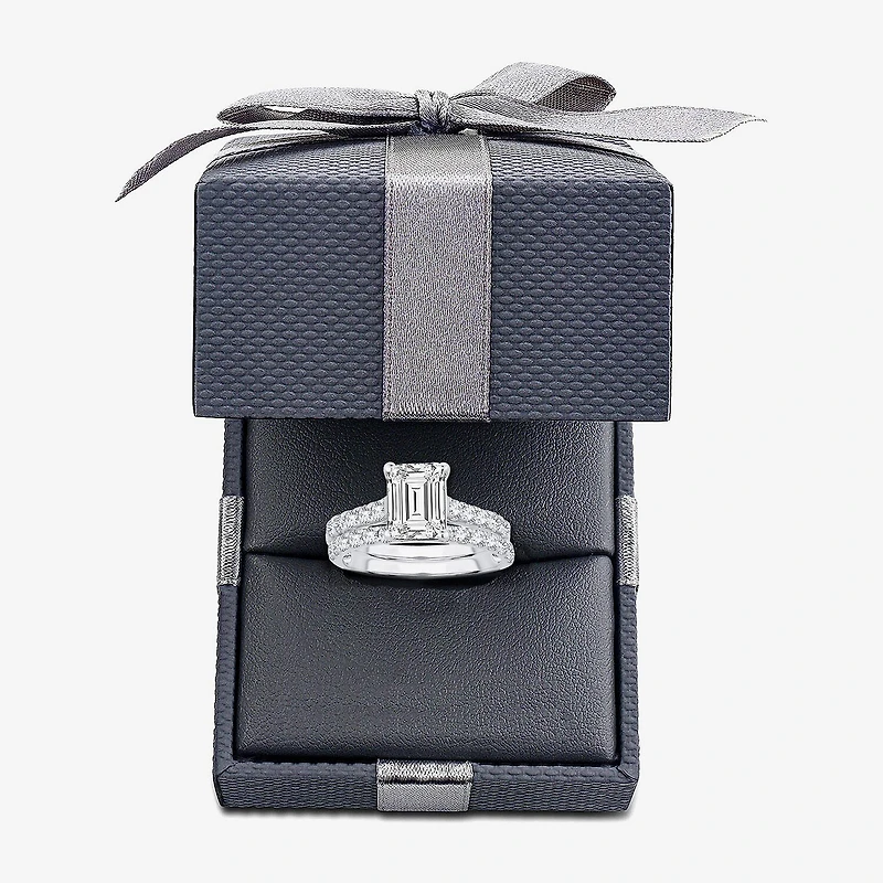 (H-I / SI1-SI2) Signature By Modern Bride Womens 3 CT. T.W. Lab Grown White Diamond 14K Gold Emerald Bridal Set