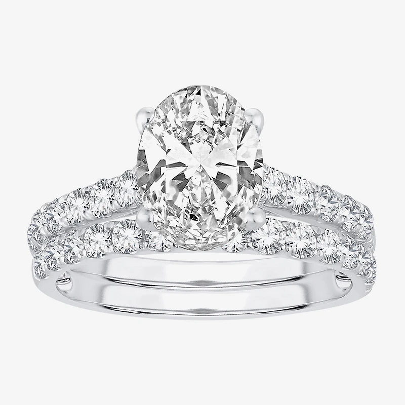 (H-I / SI1-SI2) Signature By Modern Bride Womens 3 CT. T.W. Lab Grown White Diamond 14K Gold Oval Bridal Set