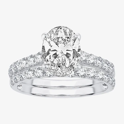 (H-I / SI1-SI2) Signature By Modern Bride Womens 3 CT. T.W. Lab Grown White Diamond 14K Gold Oval Bridal Set
